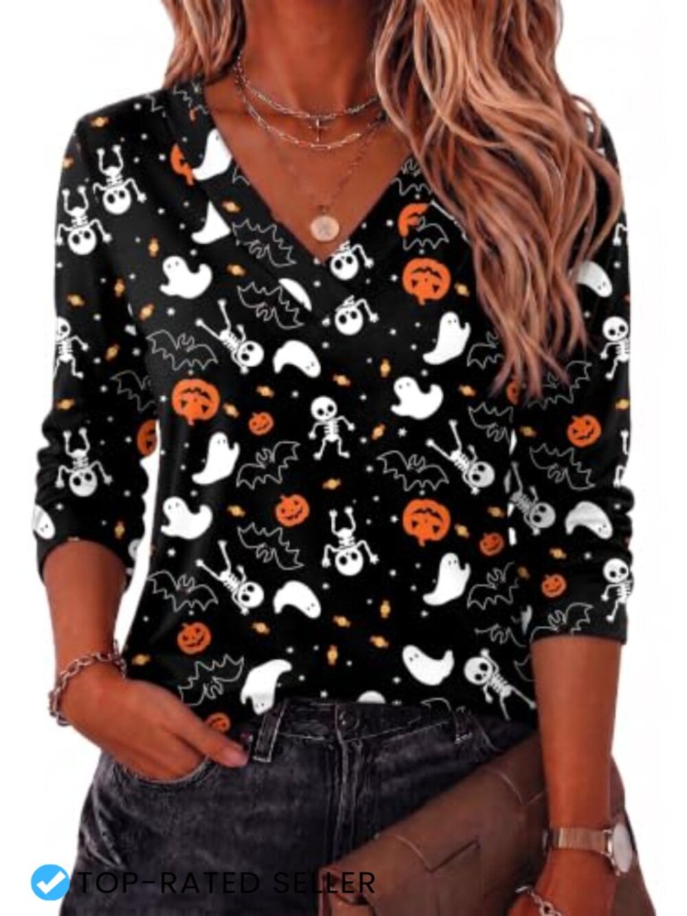 Women's Long Sleeve V-Neck T-Shirt Stretchable Polyester Blend Blouse